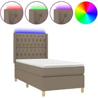 vidaXL Lit Boxspring avec matelas & LED Taupe 90x200 cm Tissu