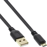 InLine 31703F Câble plat Micro-USB 2.0, USB-A prise à Micro-B prise, 0,3m