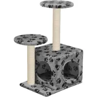 vidaXL Arbre à chat avec colonne à griffer en sisal 60 cm Gris Imprimé pattes
