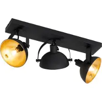 QAZQA Plafonnier industriel noir avec or 3 lumières réglables - Magnax