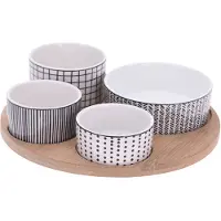 Excellent houseware Bols à apéritif en porcelaine sur un plateau, 5 pièces.