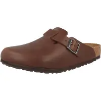 Birkenstock pour homme. 1023449 Sabots en cuir Boston Grip (Ajustement Régulier) Natural Roast (45), Marron, Plat, Boucle, Casuel
