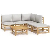 vidaXL Ensemble de salon de jardin 6 pièces avec coussins gris clair en bambou