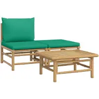 vidaXL Ensemble de salon de jardin 3 pièces avec coussins verts en bambou