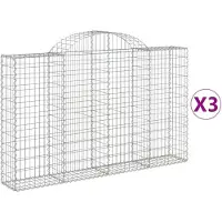 vidaXL Gabions avec arc surélevé 3 pcs. 200x30x120/140cm Fer galvanisé