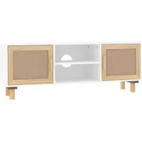vidaXL Armoire TV blanche 105x30x40 cm pin massif rotin naturel