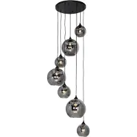QAZQA Suspension intelligente noire avec verre fumé rond 7 lumières avec 7 Wifi A60 - Sandra