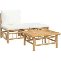 vidaXL Ensemble de salon de jardin 3 pièces avec coussins Crème Bambou