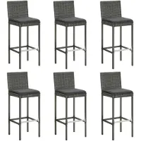 vidaXL Tabouret de bar avec coussin 6 pcs. Gris Poly rotin