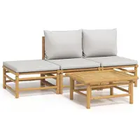 vidaXL Ensemble de salon de jardin 4 pièces avec coussins gris clair en bambou