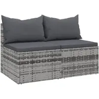 vidaXL Canapé central de jardin avec coussins 2 pcs. Gris Poly Rattan