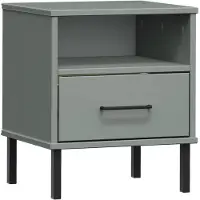 vidaXL Table de chevet avec pieds en métal Gris Bois pin massif OSLO