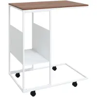 vidaXL Table d'appoint avec roulettes Blanc 55x36x63,5 cm Bois composite