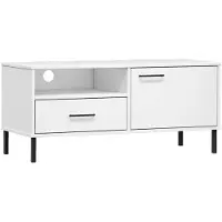 vidaXL Armoire TV OSLO avec pieds métalliques Blanc Pin massif