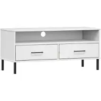 vidaXL Armoire TV OSLO avec pieds métalliques Blanc Pin massif