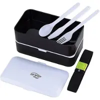 San Ignacio Ensemble de scellement rectangulaire à 2 niveaux avec couvercles, Lunch box, Bleu, Blanc, Noir