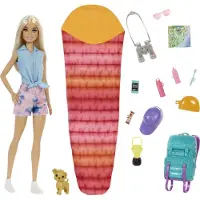 Barbie "It takes two Camping" Set incluant la poupée Malibu, le chien & les accessoires