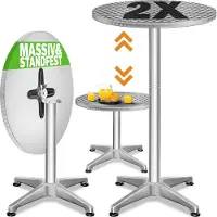 Casaria Table haute (set de 2) Argent Alu Ø60cm pliable, réglable en hauteur
