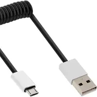 InLine 31730R Câble Micro-USB 2.0 spiralé, USB-A prise à Micro-B prise, noir/alu, flexible, 3m