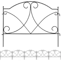 Relaxdays Clôture de parterre , H x L : 43 x 55 cm, 6 éléments, bordure de parterre à enfoncer, métal, style vintage, noir
