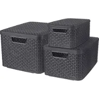 Curver Boîtes de rangement Style avec couvercle 3 pcs S+M+L Anthracite