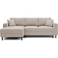 Selsey Nalika Canapé d'angle avec fonction sommeil, coffre de lit, revêtement en velours beige hydrofuge, côté gauche