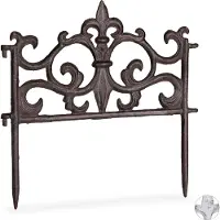 Relaxdays Clôture de parterre , fonte, style vintage, à l'unité, extensible, piquet, clôture décorative à enfoncer, H x L 27 x 27 cm, marron