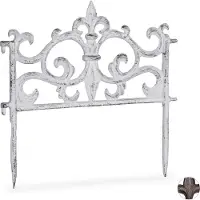 Relaxdays Clôture de parterre , fonte, style vintage, à l'unité, extensible, piquet, clôture décorative à enfoncer, H x L 27 x 27 cm, blanche