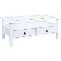 Inter Link Table basse Provence 2 tiroirs verre pin massif laqué blanc