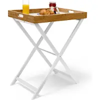 Relaxdays table d'appoint pliable bambou plateau amovible hxlxp: 72 x 60 x 40 cm plateau de lit support table bout de canapé, blanc nature