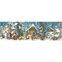 Sonstige Verlage Calendrier de l'Avent panoramique « Hiver dans la forêt » avec motif de crèche