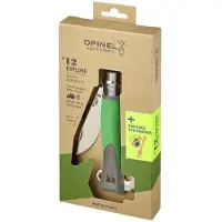Opinel No. 12 Explore 002489 Green, couteau de poche bushcraft avec pince à tiques