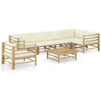 vidaXL Ensemble de salon de jardin 7 pièces avec coussins blanc crème en bambou