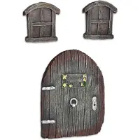 Relaxdays Porte de fée pour le jardin, lot de 3, fenêtre de fée, décoration en forme de tronc d'arbre, résistante aux intempéries, décoration d'arbre à suspendre, Fairy Door, marron