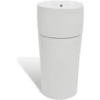 vidaXL Lavabo sur pied avec robinet/trous de trop-plein céramique blanc rond