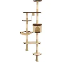 vidaXL Arbre à chat mural avec colonnes à griffer en sisal 194 cm Beige/Brun