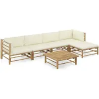 vidaXL Ensemble de salon de jardin 6 pièces avec coussins blanc crème en bambou