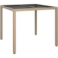 vidaXL Table de jardin 90x90x75 cm Verre trempé Poly rotin Beige