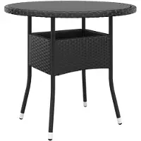 vidaXL Table de jardin Ø80x75 cm verre trempé et poly rotin noir