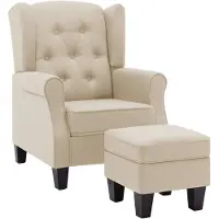 vidaXL Fauteuil avec repose-pieds Crème Tissu