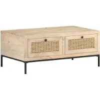 vidaXL Table basse 90x50x37 cm Mango massif et cannage
