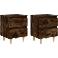 vidaXL Tables de chevet et pieds en bois 2 pcs Chêne fumé 40x35x50 cm