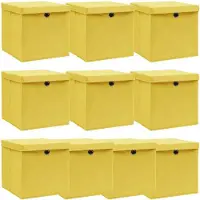 vidaXL Boîtes de rangement avec couvercles 10 pcs. Jaune 32x32x32 cm Tissu