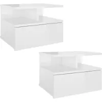 vidaXL Tables de chevet flottantes 2pcs Blanc brillant Bois ingénierie