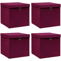 vidaXL Boîtes de rangement avec couvercles 4pcs rouge foncé 32x32x32cm tissu