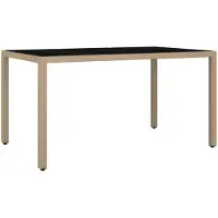 vidaXL Table de jardin avec plateau en verre Beige Poly Rattan & verre trempé
