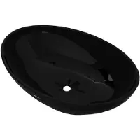 vidaXL Luxury Ceramic Basin Oval-shaped Sink Black 40 x 33 cm