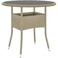 vidaXL Table de jardin Ø80x75 cm verre trempé et poly rotin beige