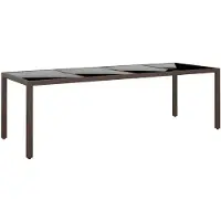 vidaXL Table de jardin avec plateau en verre brun Poly rotin