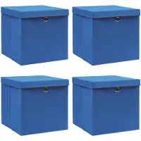 vidaXL Boîtes de rangement avec couvercles 4 pcs. Bleu 32x32x32 cm Tissu